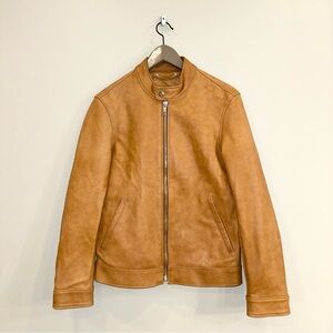 Thursday Boot Company Racer Leather Biker Jacket In Tan Mens Small